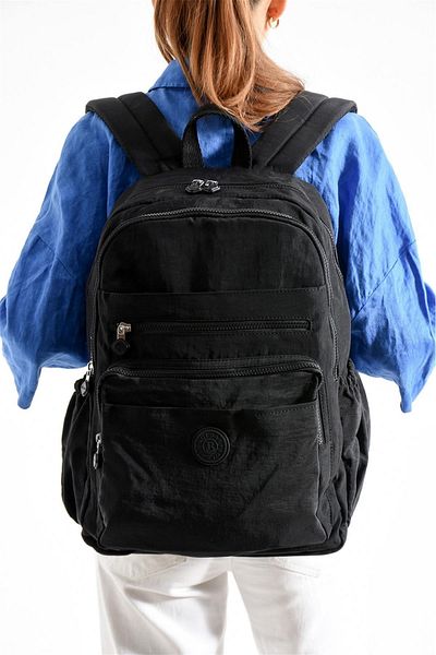 Bagacar Bolsas 1095 Waterproof Imported Crinkle Fabric School and Daily Backpack with Laptop Compartment Black