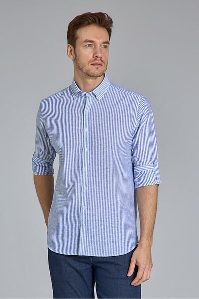 Bisse Ανδρικό πουκάμισο με κανονική εφαρμογή Pasha Collar Navy Blue