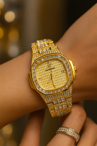 Goldpower Popular Stone Model Calendar Metal Women's Wrist Watch