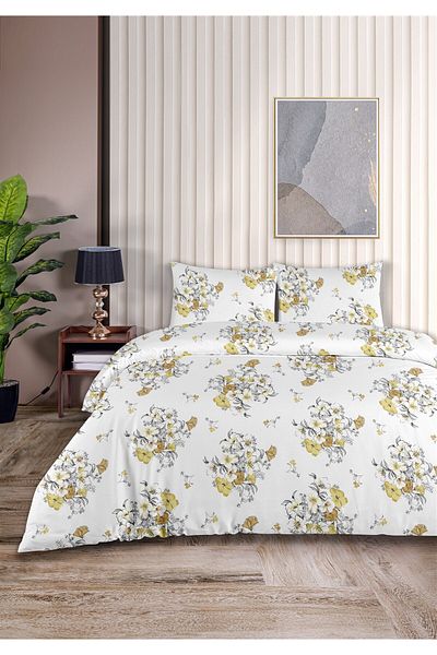 Evim Freesia 100% Cotton Double Duvet Cover Set 200X220Cm Mustard Gray