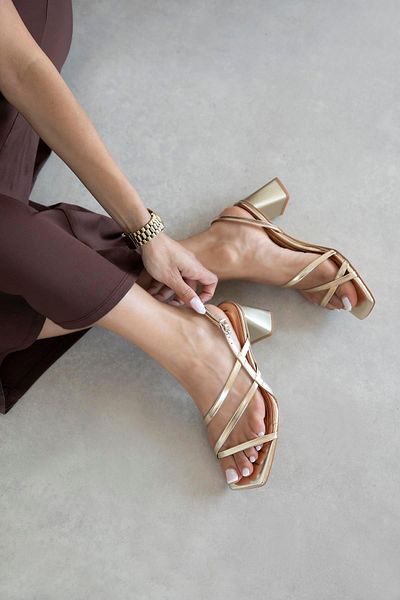 STRASWANS Barcola Women's Heeled Leather Sandals Gold