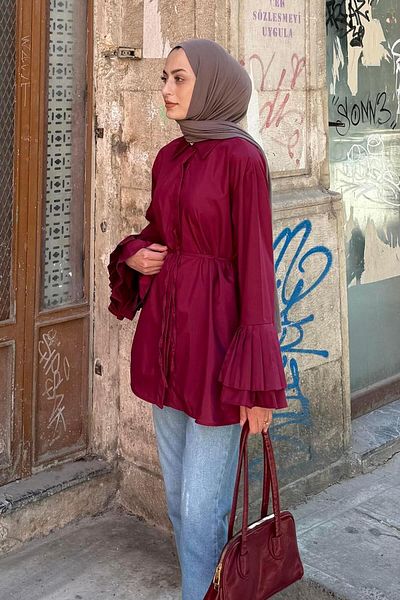lamelif Πλισέ Μακρύ Πουκάμισο Claret Red