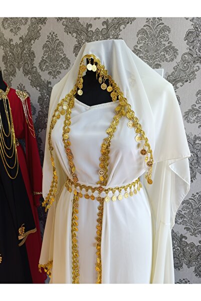 Firdevs Giyim Yöresel abaya takımı çeyrekli beyaz