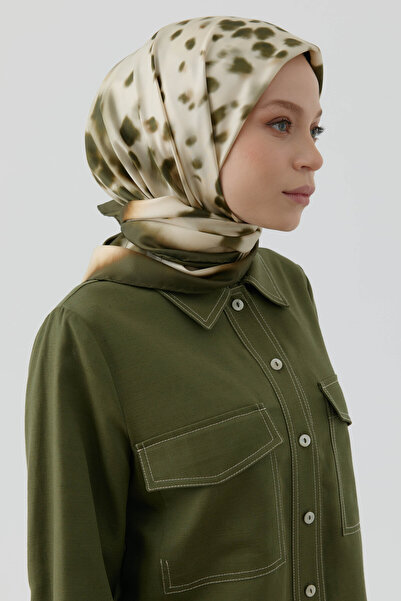 Tuğba Sebu Twill İpek Eşarp - Krem-Haki