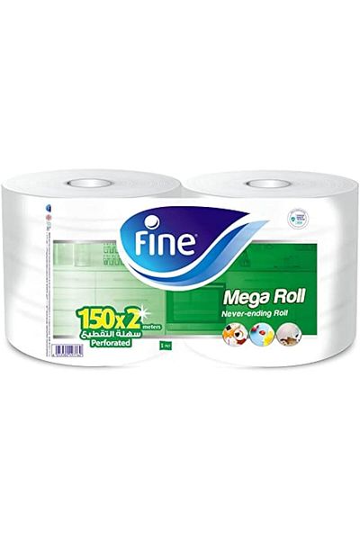FINE Sterilized Kitchen Towel Mega Roll, 150 meters Long - Pack of 2