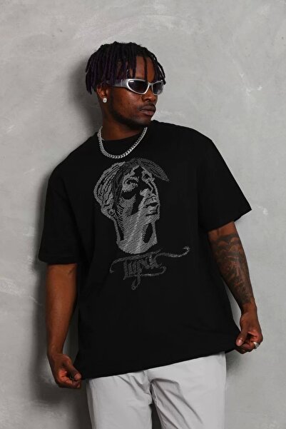 FantaziAtölyesi Μπλουζάκι Unisex Oversize Stone Crew Neck - Μαύρο