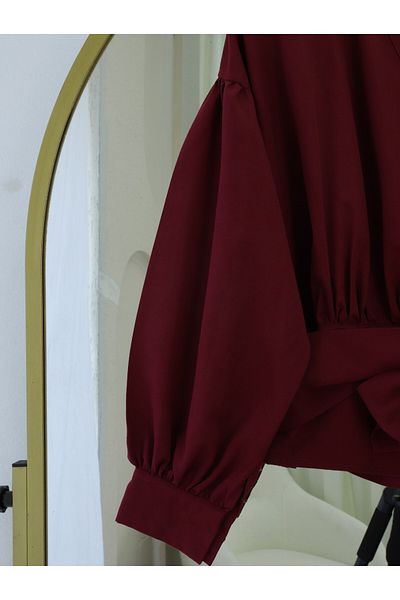 Modamorfo Cămașă din poplin cu jumătate de nasturi și centură - Roșu Claret