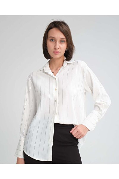 BERNE Kadın Çizgili Saten Gömlek
