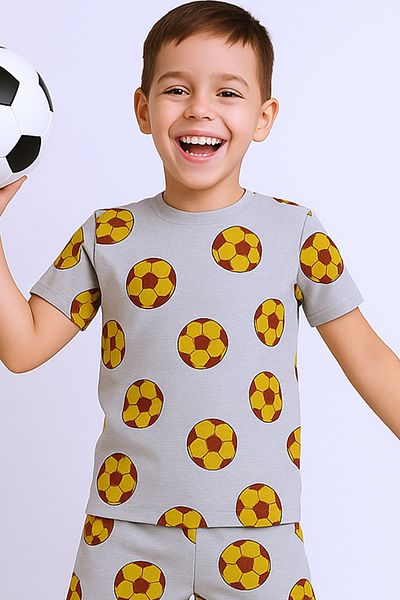 HÇM Boy's Shorts Suit with Ball Printed Circle Neck B42