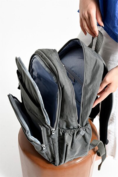 Bagacar Bolsas 1095 Waterproof Imported Crinkle Fabric School and Daily Backpack with Laptop Compartment Gray