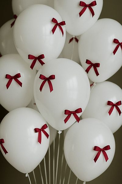 eğlencemarketi Ribbon Balloon - White and Burgundy Ribbon Balloon 30 Pieces Ribbon 10 Pieces Balloon