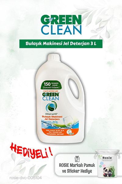 Green Clean Gel Dishwasher Detergent 3 Liters, 150 Washes and Rosie Cotton Gift