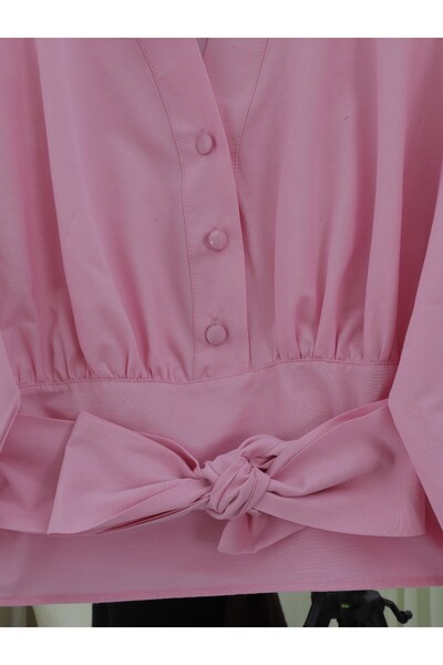 Modamorfo Half Button Waist Belted Poplin Shirt -Powder