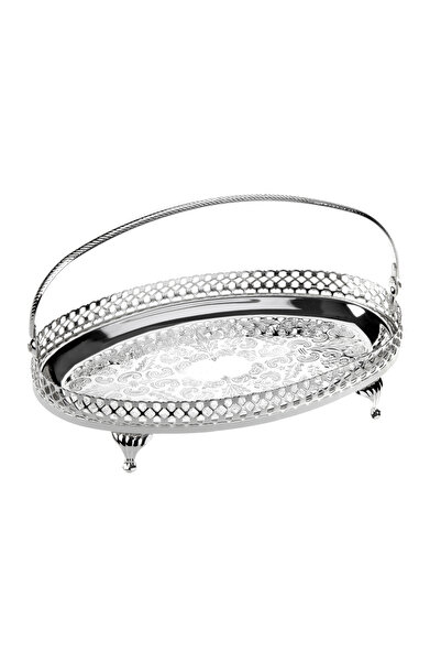 ROY KING Queen Anne Qa 62 Kulplu Tepsi Oval Ayaklı Gümüş 23*15 Cm