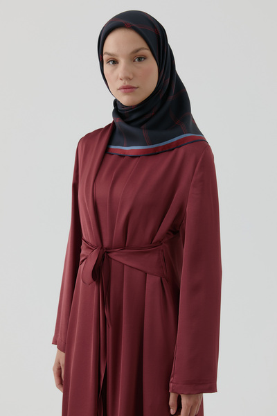 Tuğba Kare Çizgi Desenli Twill İpek Eşarp - Lacivert