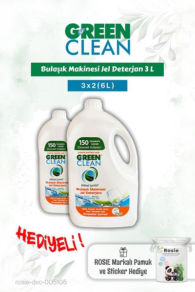 Green Clean 2 Pieces of Gel Dishwasher Detergent and Rosie Cotton Gift