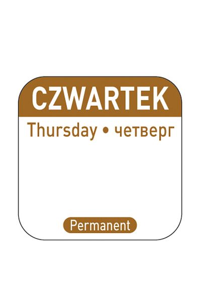 HENDI Naklejki food safety na pojemniki wielokrotnego użytku Czwartek PL RU EN 1000 szt. 850107
