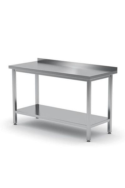 HENDI Stół blat roboczy do kuchni stalowy przyścienny z rantem i półką 180x60cm - 811504