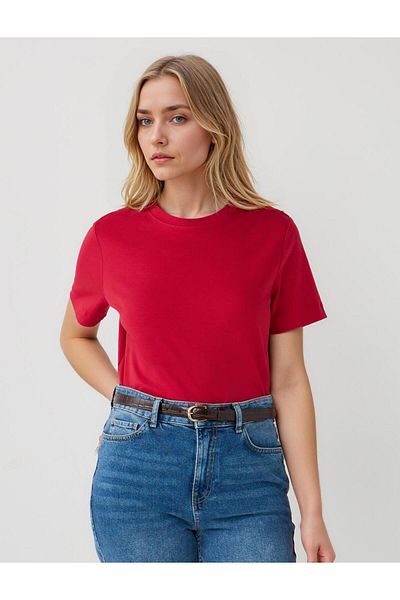 Jimmy Key Red 100% Cotton Short Sleeve Basic Knitted T-Shirt