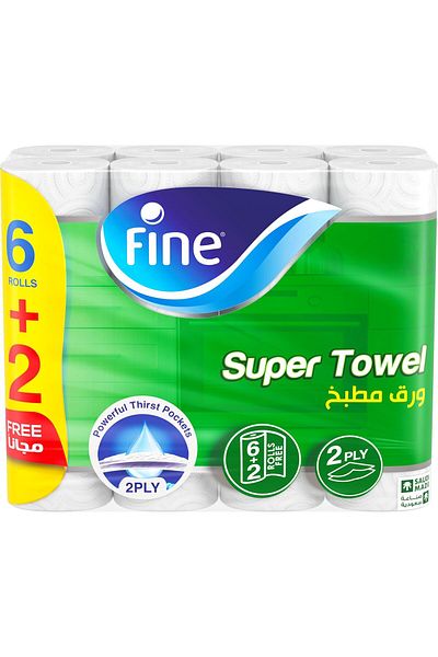 FINE Super Towel Kitchen Tissue roll 45 sheets x 2 Ply, 8 Rolls