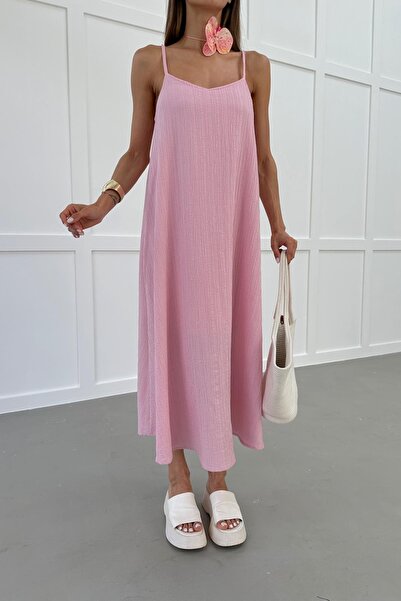 mylove Casual Linen Dress with Strap Pink