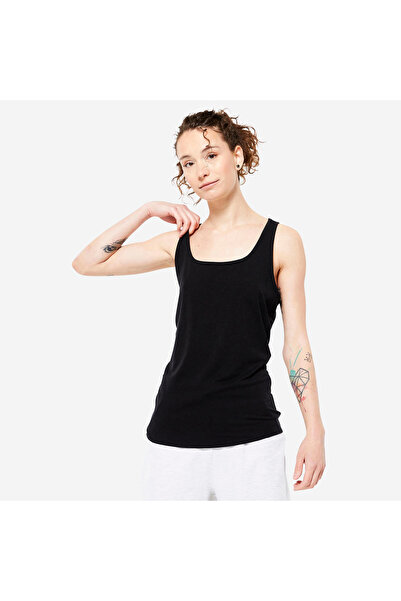 Decathlon Domyos Kadın Slim Bisiklet Yaka Sporcu Atleti - Fitness - Ultra Siyah