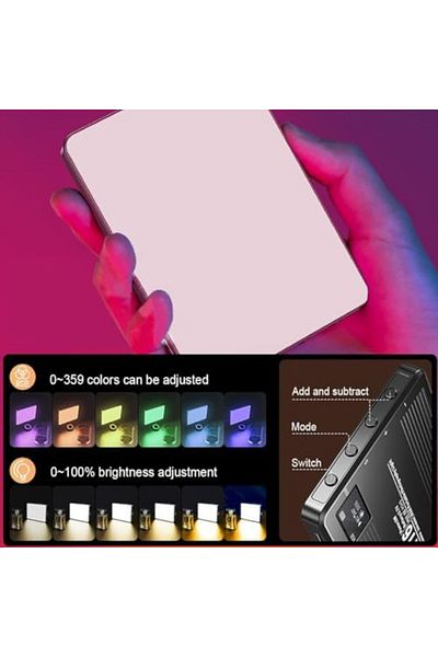 Generic MUNTAQI M16 RGB مصباح كاميرا محمول - مصباح فيديو LED قابل لإعادة الشحن مع ألوان RGB بزاوية 360 درجة، قابل للتعتيم
