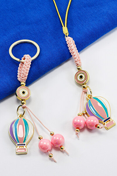 biuti Candy Pink Framed Evil Eye Beaded Colorful Flying Balloon Keychain, Rea...