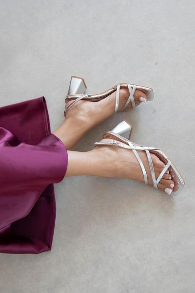 STRASWANS Barcola Women's Heeled Leather Sandals Silver