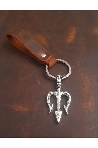 E&F Takı سلسلة مفاتيح ثلاثية من نوع TRIIDENT بتصميم مميز من الجلد الطبيعي