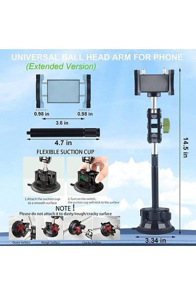 Shopi Car Phone Mount with Magic Arm, Universal Suction Mount for Windshield and Dashboard