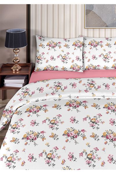 Evim Floret 100% Cotton Double Duvet Cover Set 200X220Cm Mustard Pink