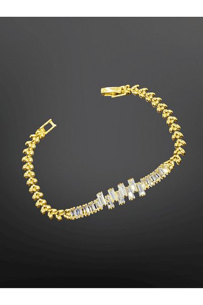 FM Gold Color Crystal Stone Model 316L Stylish Trend Steel Elegant Bracelet |   Sparkling and Stylish
