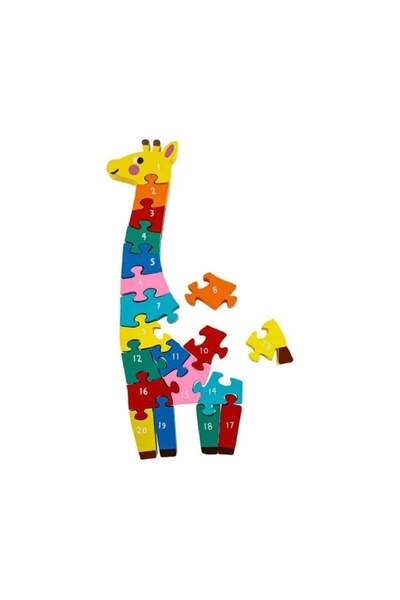 divendi-ro Puzzle din lemn cu figurine colorate, model girafă, 3 ani+, 11x28 cm