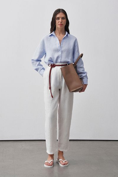 mathilda store Women's White Linen Carrot Pants