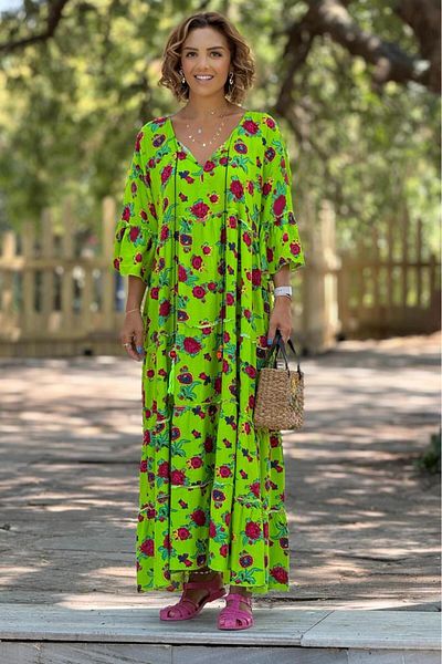 Nevin Kaya Moda Green Tassel Bohemian Dress