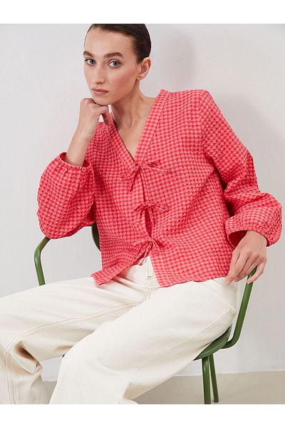 LC Waikiki New Season V Neck καρό μπλούζα Baglama - S5RA56Z8