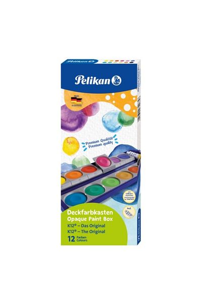 Pelikan Watercolors K12, 12 Detachable Colors & Zinc White, Material Pan & Plastic