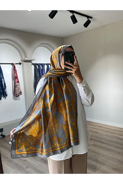 Merwiss Imported Voile Grey-Yellow Shawl