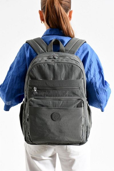 Bagacar Bolsas 1095 Waterproof Imported Crinkle Fabric School and Daily Backpack with Laptop Compartment Gray