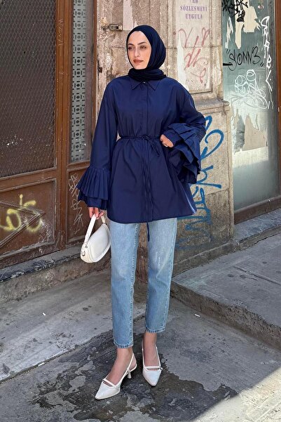 lamelif Довга сорочка з коміром, темно-синя