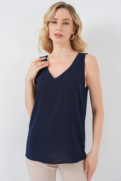 Bigdart V Yaka Sıfır Kol Bluz 950 - Lacivert