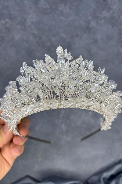 Limelia Transparent silver livan beaded bridal henna crown hair accessory