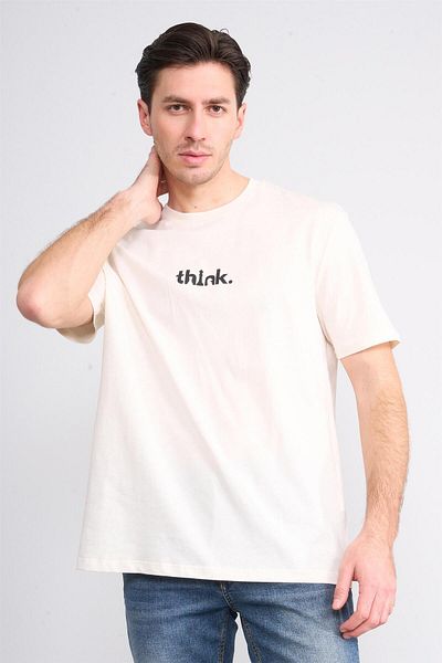Çetinkaya Chester Polo 3900 Men's Crew Neck Cotton Printed Comfort T-Shirt Cream