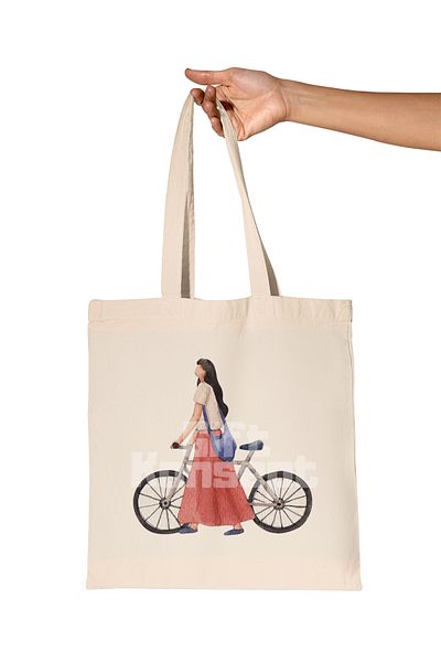 giftkonsept One Day in the City Girl on a Bicycle Printed Gift Organic Raw Cloth Bag