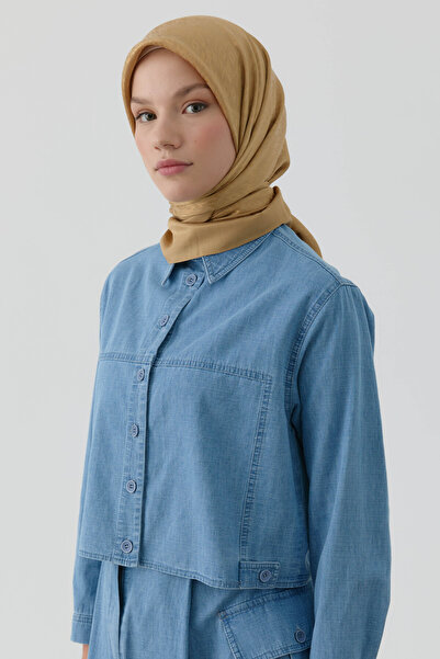 Tuğba Etnik İkat Desenli Nida Naturel Eşarp - Safran