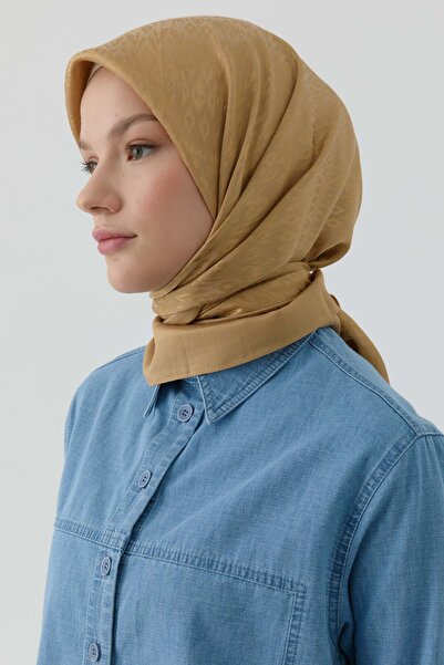 Tuğba Etnik İkat Desenli Nida Naturel Eşarp - Safran