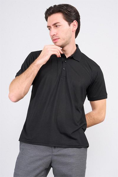 Çetinkaya Chester Polo 3797 Men's Polo Neck 30/1 Pique T-Shirt Black