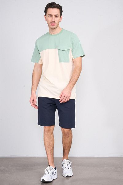 Çetinkaya Chester Polo 4131 Crew Neck Combed Cotton Regular Pocket T-Shirt Dark Cream