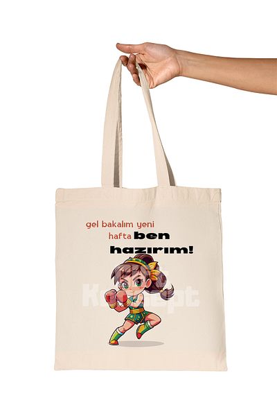 giftkonsept Let's See What's New This Week I'M Ready - Women's Figured Printed Gift Organic Raw Cloth Bag
